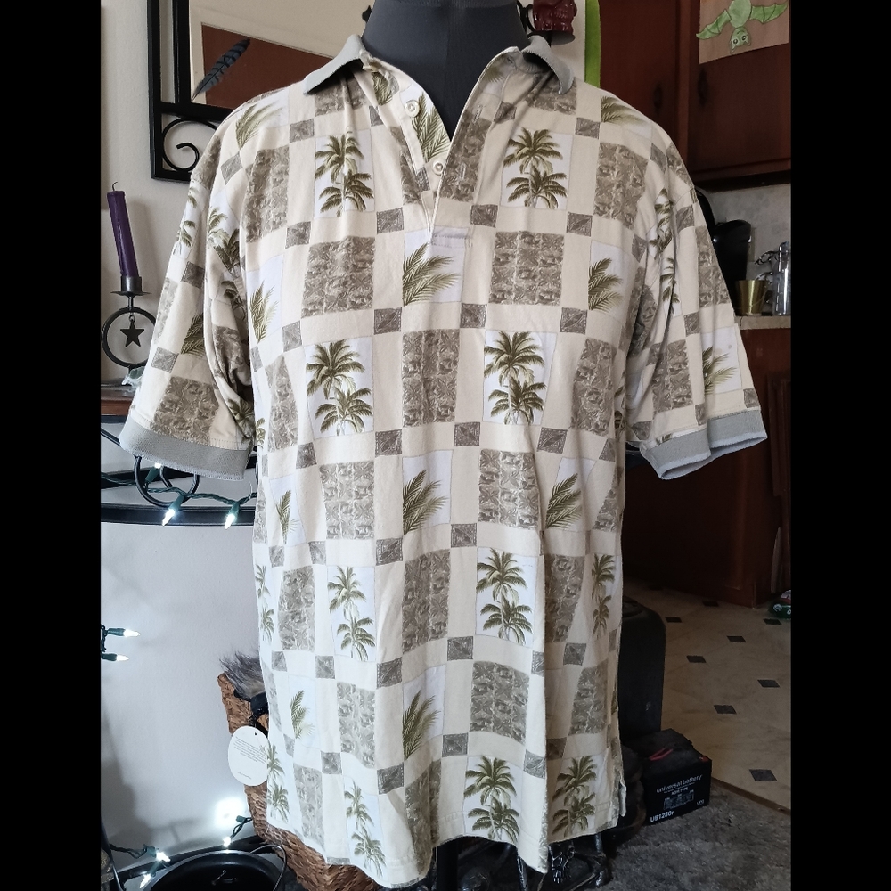 🖤*4/$15* Kaylua Bay Resortwear Mens Cotton Polo Shirt Tee Palm Tree Large
